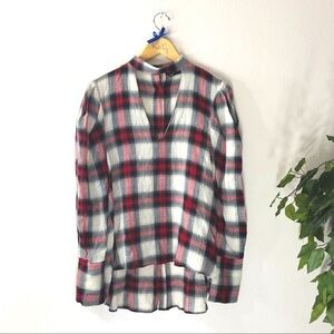 Zara Oversized Keyhole Plaid Top